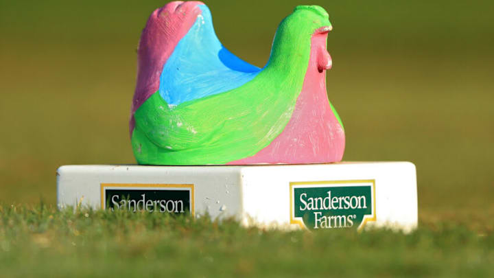 JACKSON, MISSISSIPPI - OCTOBER 01: A detail view of a tee marker during the first round of the Sanderson Farms Championship at The Country Club of Jackson on October 01, 2020 in Jackson, Mississippi. (Photo by Sam Greenwood/Getty Images)