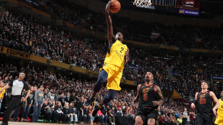 CLEVELAND, OH - APRIL 29: Darren Collison #2 of the Indiana Pacers goes to the basket against the Cleveland Cavaliers in Game Seven of Round One of the 2018 NBA Playoffs on April 29, 2018 at Quicken Loans Arena in Cleveland, Ohio. NOTE TO USER: User expressly acknowledges and agrees that, by downloading and or using this Photograph, user is consenting to the terms and conditions of the Getty Images License Agreement. Mandatory Copyright Notice: Copyright 2018 NBAE (Photo by Nathaniel S. Butler/NBAE via Getty Images)