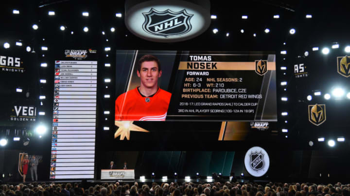 LAS VEGAS, NV - JUNE 21: Tomas Nosek is selected by the Las Vegas Golden Knights during the 2017 NHL Awards and Expansion Draft at T-Mobile Arena on June 21, 2017 in Las Vegas, Nevada. (Photo by Ethan Miller/Getty Images)