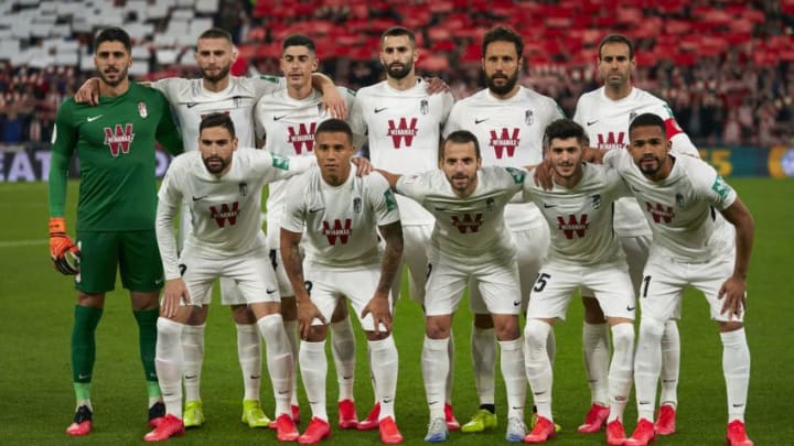 BILBAO, SPAIN - FEBRUARY 12: Players of Granada line up for a team photo prior to the Copa del Rey Semi-Final 1st leg match between Athletic Club and Granada at San Mames Stadium on February 12, 2020 in Bilbao, Spain. (Photo by Pedro Salado/Quality Sport Images/Getty Images)