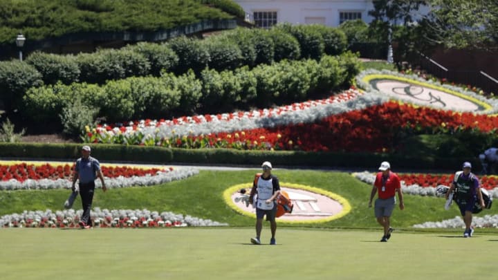 WHITE SULPHUR SPRINGS, WV – JULY 8 : Harold Varner III and Kelly Kraft walk to their second shots on the first hole during the final round of A Military Tribute At The Greenbrier held at the Old White TPC course on July 8, 2018 in White Sulphur Springs, West Virginia. (Photo by Michael Owens/Getty Images) PGA FanDuel