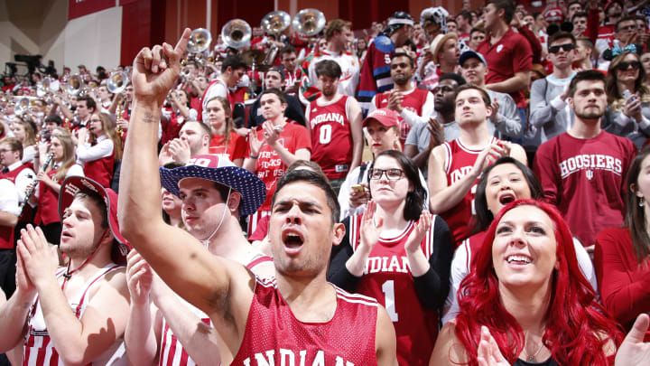 BLOOMINGTON, IN – MARCH 6: Indiana Hoosiers fans celebrate during the game against the Maryland Terrapins at Assembly Hall on March 6, 2016 in Bloomington, Indiana. Indiana defeated Maryland 80-62. (Photo by Joe Robbins/Getty Images)