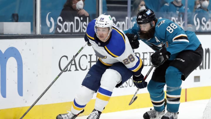 St. Louis Blues left wing Mackenzie MacEachern (28)Mandatory Credit: Darren Yamashita-USA TODAY Sports