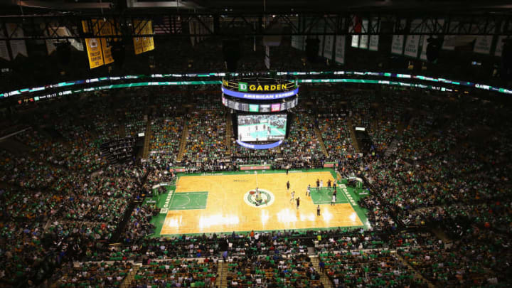 BOSTON, MA - MAY 25: A general view of TD Garden during the third quarter of Game Five of the 2017 NBA Eastern Conference Finals between the Cleveland Cavaliers and the Boston Celtics on May 25, 2017 in Boston, Massachusetts. NOTE TO USER: User expressly acknowledges and agrees that, by downloading and or using this photograph, User is consenting to the terms and conditions of the Getty Images License Agreement. (Photo by Adam Glanzman/Getty Images)