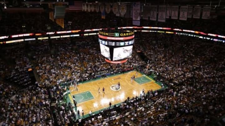 Apr 26, 2013; Boston, MA, USA; A general view of TD Garden prior to game three of the first round of the 2013 NBA playoffs between the Boston Celtics and the New York Knicks. Mandatory Credit: Mark L. Baer-USA TODAY Sports Apr 26, 2013; Boston, MA, USA; A general view of TD Garden prior to game three of the first round of the 2013 NBA playoffs between the Boston Celtics and the New York Knicks. Mandatory Credit: Mark L. Baer-USA TODAY Sports