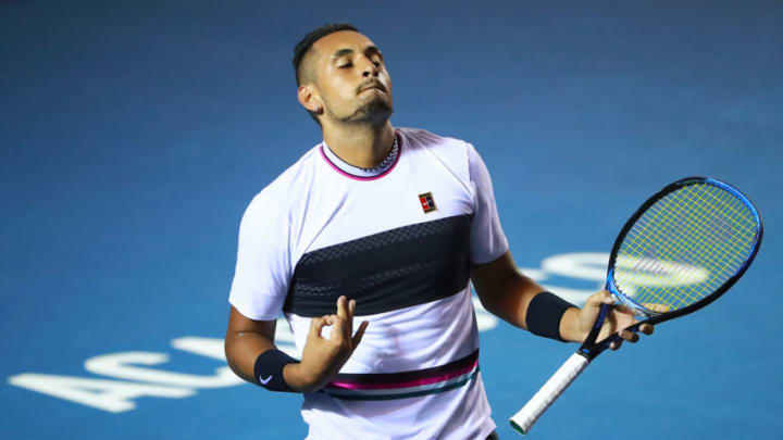 ACAPULCO, MEXICO - FEBRUARY 27: Nick Kyrgios of Australia celebrates during the match against Rafael Nadal of Spain as part of the day 3 of the Telcel Mexican Open 2019 at Mextenis Stadium on February 27, 2019 in Acapulco, Mexico. (Photo by Hector Vivas/Getty Images)