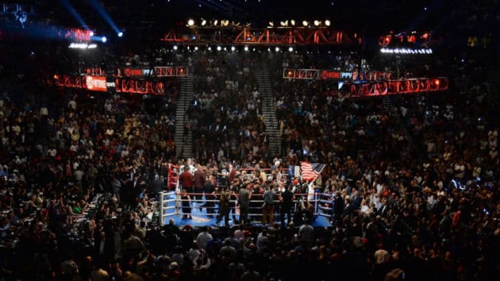 LAS VEGAS, NV - SEPTEMBER 12: A general view shows the ring before the start of the WBC/WBA welterweight title fight between Floyd Mayweather Jr. and Andre Berto at MGM Grand Garden Arena on September 12, 2015 in Las Vegas, Nevada. Mayweather retained his titles with a unanimous-decision victory. (Photo by Ethan Miller/Getty Images)