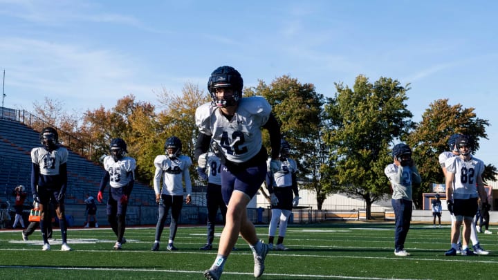 UT Martin football players run drills during practice on Wednesday, October 19, 2022, at Hardy M. Graham Stadium in Martin, Tenn.