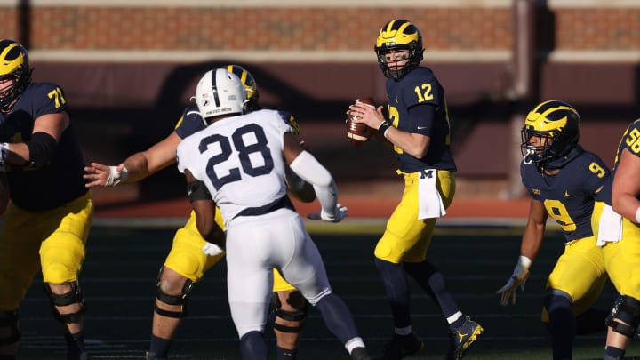 Cade McNamara #12 of the Michigan Wolverines (Photo by Gregory Shamus/Getty Images)