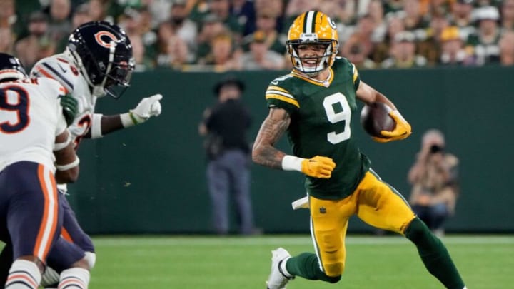 Green Bay Packers wide receiver Christian Watson (9) picks up nine yards on a reception during the second quarter of their game against the Chicago Bears Sunday, September 18, 2022 at Lambeau Field in Green Bay, Wis.MARK HOFFMAN/MILWAUKEE JOURNAL SENTINELMjs Packers18 5 Jpg Packers18