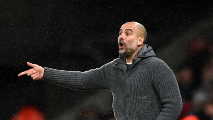 SWANSEA, WALES - MARCH 16: Josep Guardiola, Manager of Manchester City reacts during the FA Cup Quarter Final match between Swansea City and Manchester City at Liberty Stadium on March 16, 2019 in Swansea, United Kingdom. (Photo by Harry Trump/Getty Images)