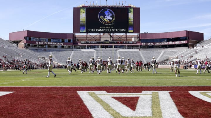 TALLAHASSEE, FL - APRIL 8: A general view from the endzone of the scoreboard in Doak Campbell Stadium during Florida State Seminoles' annual Garnet and Gold Spring Football game at Doak Campbell Stadium on Bobby Bowden Field on April 8, 2017 in Tallahassee, Florida. (Photo by Don Juan Moore/Getty Images) *** Local Caption ***