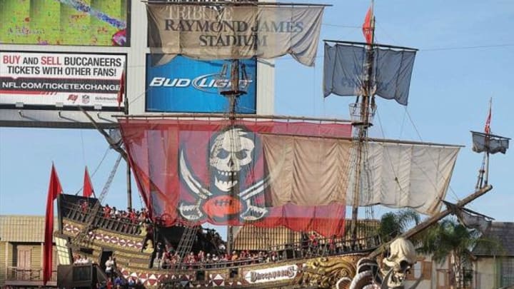 December 9, 2012; Tampa, FL, USA; An overview of the Tampa Bay Buccaneers pirate ship against the Philadelphia Eagles during the second half at Raymond James Stadium. Philadelphia Eagles defeated the Tampa Bay Buccaneers 23-21. Mandatory Credit: Kim Klement-USA TODAY Sports