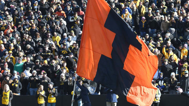 IOWA CITY, IA. - NOVEMBER 23: The Illinois block I flag as seen during a Big Ten Conference college football game between the Illinois Fighting Illini and the Iowa Hawkeyes on November 23, 2019, at Kinnick Stadium, Iowa City, IA. Photo by Keith Gillett/Icon Sportswire via Getty Images)