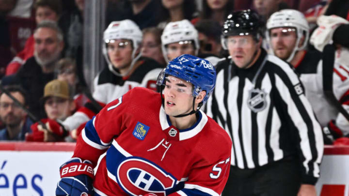 MONTREAL, CANADA - SEPTEMBER 25: Sean Farrell #57 of the Montreal Canadiens skates during the second period against the New Jersey Devils at the Bell Centre on September 25, 2023 in Montreal, Quebec, Canada. The New Jersey Devils defeated the Montreal Canadiens 4-2. (Photo by Minas Panagiotakis/Getty Images)