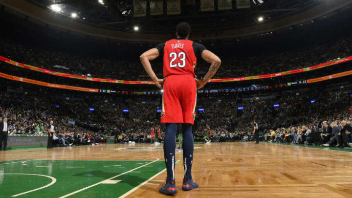 BOSTON, MA - DECEMBER 10: Anthony Davis #23 of the New Orleans Pelicans looks on during a game against the Boston Celtics on December 10, 2018 at the TD Garden in Boston, Massachusetts. NOTE TO USER: User expressly acknowledges and agrees that, by downloading and or using this photograph, User is consenting to the terms and conditions of the Getty Images License Agreement. Mandatory Copyright Notice: Copyright 2018 NBAE (Photo by Brian Babineau/NBAE via Getty Images)