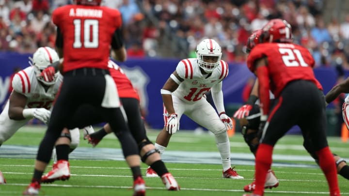 Sep 1, 2018; Houston, TX, USA; Mississippi Rebels linebacker Jacquez Jones (10) at NRG Stadium. Mandatory Credit: Thomas B. Shea-USA TODAY Sports