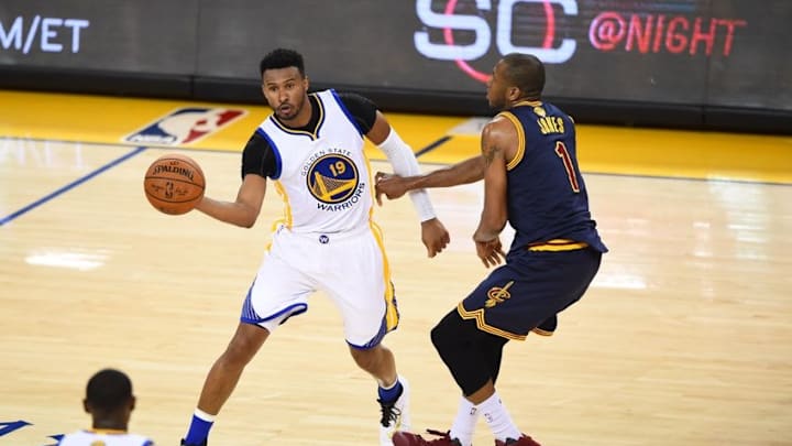 June 2, 2016; Oakland, CA, USA; Golden State Warriors guard Leandro Barbosa (19) looks to pass as Cleveland Cavaliers guard James Jones (1) defends in the second half. The Warriors defeated the Cavaliers 110-77 in game two of the NBA Finals at Oracle Arena. Mandatory Credit: Bob Donnan-USA TODAY Sports