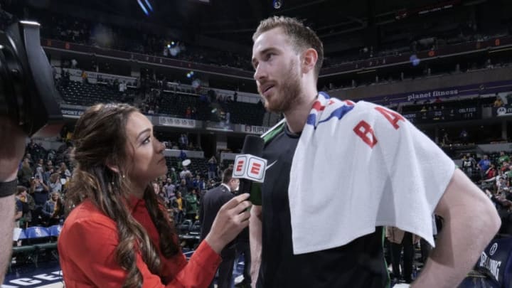 INDIANAPOLIS, IN - APRIL 5: Gordon Hayward #20 of the Boston Celtics speaks with the media after the game against the Indiana Pacers on April 5, 2019 at Bankers Life Fieldhouse in Indianapolis, Indiana. NOTE TO USER: User expressly acknowledges and agrees that, by downloading and or using this Photograph, user is consenting to the terms and conditions of the Getty Images License Agreement. Mandatory Copyright Notice: Copyright 2019 NBAE (Photo by Ron Hoskins/NBAE via Getty Images)