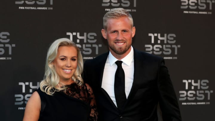 LONDON, ENGLAND - SEPTEMBER 24: Kasper Schmeichel of Leicester City and Stine Gyldenbrand arrives on the Green Carpet ahead of The Best FIFA Football Awards at Royal Festival Hall on September 24, 2018 in London, England. (Photo by Dan Istitene/Getty Images)