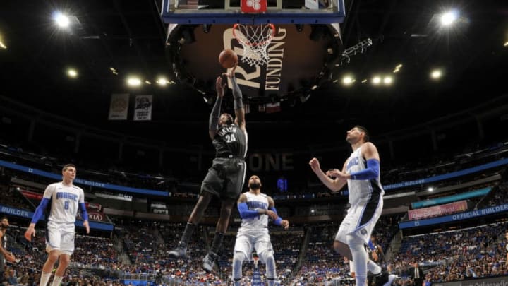 ORLANDO, FL - MARCH 28: Rondae Hollis-Jefferson #24 of the Brooklyn Nets shoots the ball against the Orlando Magic on March 28, 2018 at Amway Center in Orlando, Florida. NOTE TO USER: User expressly acknowledges and agrees that, by downloading and or using this photograph, User is consenting to the terms and conditions of the Getty Images License Agreement. Mandatory Copyright Notice: Copyright 2018 NBAE (Photo by Fernando Medina/NBAE via Getty Images)