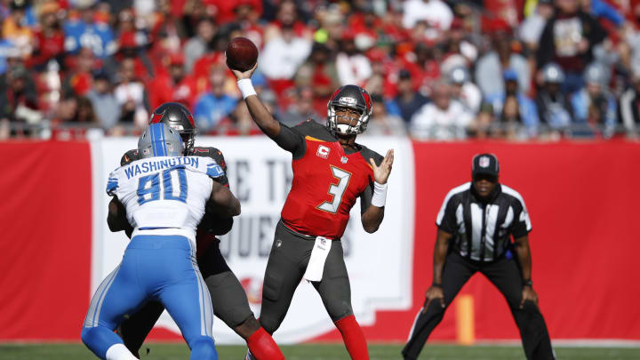 TAMPA, FL – DECEMBER 10: Jameis Winston #3 of the Tampa Bay Buccaneers throws a pass in the first quarter of a game against the Detroit Lions at Raymond James Stadium on December 10, 2017 in Tampa, Florida. (Photo by Joe Robbins/Getty Images)