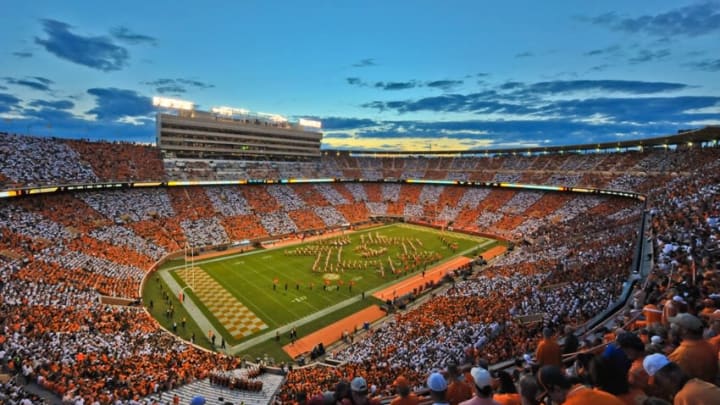 Sep 12, 2015; Knoxville, TN, USA; General view of Neyland Stadium at halftime during the game between Tennessee Volunteers and the Oklahoma Sooners. Oklahoma won 31-24. Mandatory Credit: Jim Brown-USA TODAY Sports