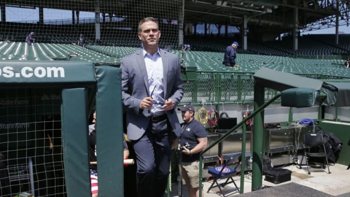 CHICAGO, ILLINOIS - JUNE 07: Chicago Cubs President Theo Epstein attends a an introductory press conference for Craig Kimbrel at Wrigley Field on June 07, 2019 in Chicago, Illinois. (Photo by Nuccio DiNuzzo/Getty Images)