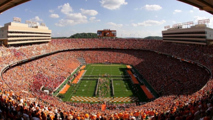 KNOXVILLE, TN - OCTOBER 06: A general view of the Tennessee Volunteers taking the field before the start of their game against the Georgia Bulldogs at Neyland Stadium on October 6, 2007 in Knoxville, Tennessee. (Photo by Streeter Lecka/Getty Images)