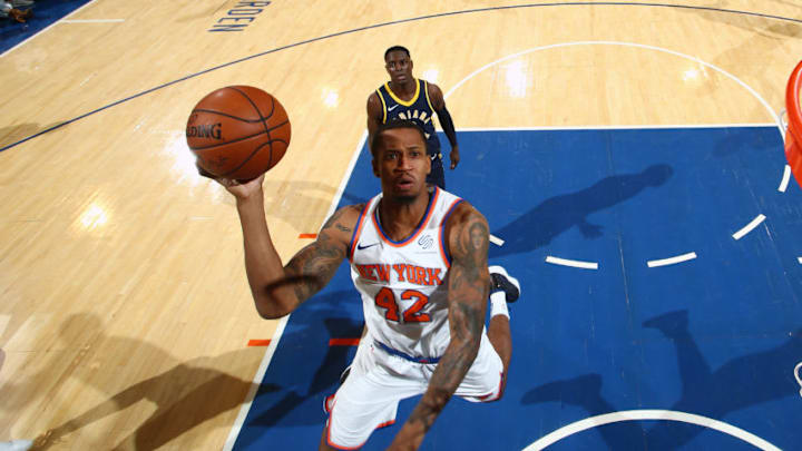 NEW YORK, NY - NOVEMBER 5: Lance Thomas #42 of the New York Knicks goes to the basket against the Indiana Pacers on November 5, 2017 at Madison Square Garden in New York City, New York. Copyright 2017 NBAE (Photo by Nathaniel S. Butler/NBAE via Getty Images)