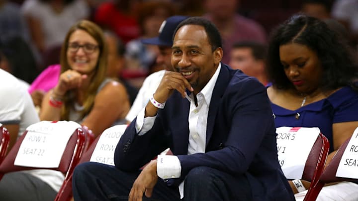 PHILADELPHIA, PA - JULY 16: TV personality Stephen A. Smith looks on during week four of the BIG3 three on three basketball league at Wells Fargo Center on July 16, 2017 in Philadelphia, Pennsylvania. (Photo by Mitchell Leff/BIG3/Getty Images)