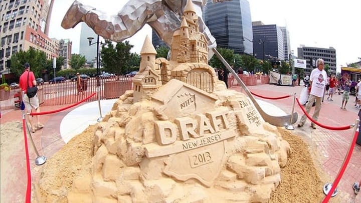 Jun 30, 2013; Newark, NJ, USA; A general view of a sand sculpture with the 2013 NHL Draft logo before the 2013 NHL Draft at the Prudential Center. Mandatory Credit: Ed Mulholland-USA TODAY Sports