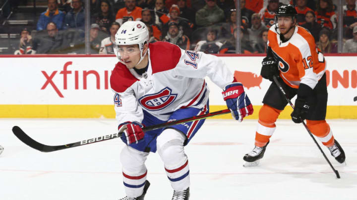 PHILADELPHIA, PA - JANUARY 16: Nick Suzuki #14 of the Montreal Canadiens skates against the Philadelphia Flyers at the Wells Fargo Center on January 16, 2020 in Philadelphia, Pennsylvania. (Photo by Mitchell Leff/Getty Images)