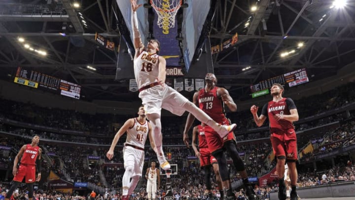 CLEVELAND, OH - JANUARY 25: Cedi Osman #16 of the Cleveland Cavaliers shoots the ball against the Miami Heat on January 25, 2019 at Quicken Loans Arena in Cleveland, Ohio. NOTE TO USER: User expressly acknowledges and agrees that, by downloading and/or using this Photograph, user is consenting to the terms and conditions of the Getty Images License Agreement. Mandatory Copyright Notice: Copyright 2019 NBAE (Photo by David Liam Kyle/NBAE via Getty Images)