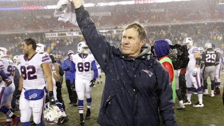 Dec 29, 2013; Foxborough, MA, USA; New England Patriots head coach Bill Belichick after the game against the Buffalo Bills at Gillette Stadium. The Patriots defeated the Bills 34-20.0 Mandatory Credit: David Butler II-USA TODAY Sports