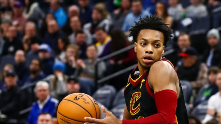 Cleveland Cavaliers guard Darius Garland drives. (Photo by David Berding/Getty Images)