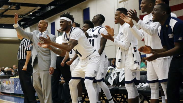 Dec 17, 2016; Fort Hood, TX, USA; Jackson State forward Derek Roscoe (4) and the Tiger bench reacts to a foul call during the first half at Abrams Physical Fitness Center. Mandatory Credit: Ray Carlin-USA TODAY Sports