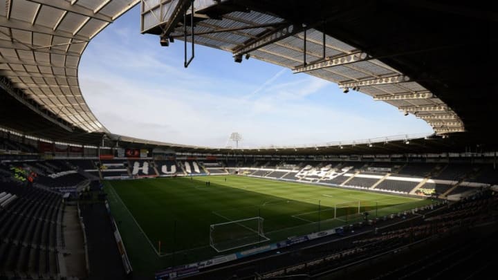 A general view of the KC Stadium is taken ahead of the English Premier League football match between Hull City and Chelsea in Kingston upon Hull, north east England on March 22, 2015. AFP PHOTO / NIGEL RODDISRESTRICTED TO EDITORIAL USE. No use with unauthorized audio, video, data, fixture lists, club/league logos or 'live' services. Online in-match use limited to 45 images, no video emulation. No use in betting, games or single club/league/player publications. (Photo credit should read NIGEL RODDIS/AFP/Getty Images)