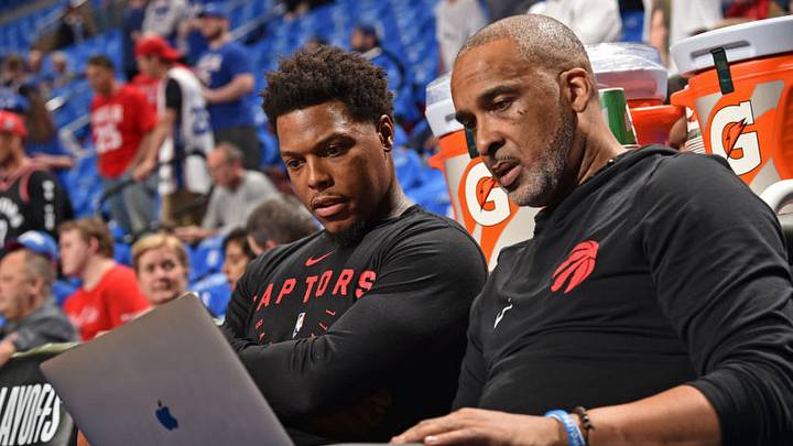 PHILADELPHIA, PA - MAY 2: Kyle Lowry #7 of the Toronto Raptors looks at film prior to a game against the Philadelphia 76ers during Game Three of the Eastern Conference Semifinals of the 2019 NBA Playoffs on May 2, 2019 at the Wells Fargo Center in Philadelphia, Pennsylvania. NOTE TO USER: User expressly acknowledges and agrees that, by downloading and/or using this photograph, user is consenting to the terms and conditions of the Getty Images License Agreement. Mandatory Copyright Notice: Copyright 2019 NBAE (Photo by David Dow/NBAE via Getty Images) PHILADELPHIA, PA - MAY 2: Kyle Lowry #7 of the Toronto Raptors looks at film prior to a game against the Philadelphia 76ers during Game Three of the Eastern Conference Semifinals of the 2019 NBA Playoffs on May 2, 2019 at the Wells Fargo Center in Philadelphia, Pennsylvania. NOTE TO USER: User expressly acknowledges and agrees that, by downloading and/or using this photograph, user is consenting to the terms and conditions of the Getty Images License Agreement. Mandatory Copyright Notice: Copyright 2019 NBAE (Photo by David Dow/NBAE via Getty Images)