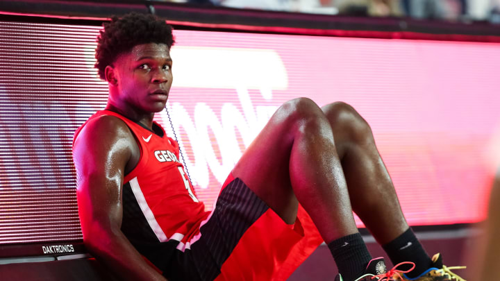 ATHENS, GA – FEBRUARY 19: Anthony Edwards #5 of the Georgia Bulldogs looks on during a game against the Auburn Tigers at Stegeman Coliseum on February 19, 2020 in Athens, Georgia. (Photo by Carmen Mandato/Getty Images)