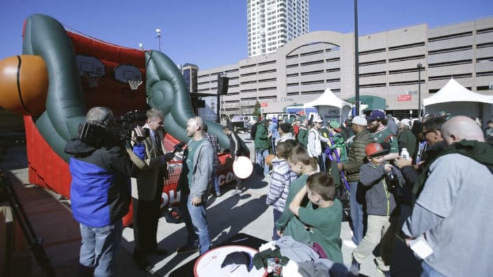 MILWAUKEE, WI - APRIL 30: Celebration outside the BMO Harris Bradley Center for the fans before the game of the Chicago Bulls against the Milwaukee Bucks during the first round of the 2015 NBA Playoffs at the BMO Harris Bradley Center on April 30, 2015 in Milwaukee, Wisconsin. NOTE TO USER: User expressly acknowledges and agrees that, by downloading and or using the photograph, User is consenting to the terms and conditions of the Getty Images License Agreement. (Photo by Mike McGinnis/Getty Images)