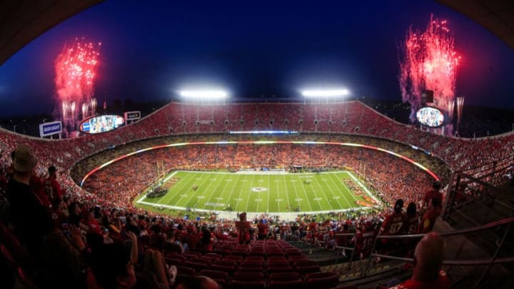 KANSAS CITY, MO - OCTOBER 2: Fireworks shoot off before the game between the Washington Redskins and Kansas City Chiefs at Arrowhead Stadium on October 2, 2017 in Kansas City, Missouri. ( Photo by Brian Davidson/Getty Images )