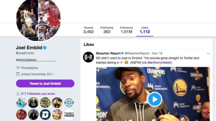 Embiid likes tweets about Durant's post-game comments