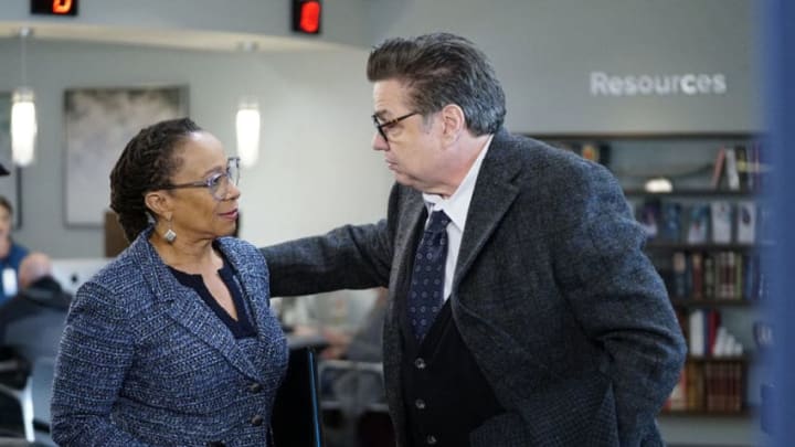 CHICAGO MED -- "Old Flames, New Sparks" Episode 416 -- Pictured: (l-r) S. Epatha Merkerson as Sharon Goodwin, Oliver Platt as Daniel Charles -- (Photo by: Elizabeth Sisson/NBC)