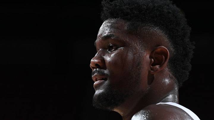LAS VEGAS, NV - JULY 6: Deandre Ayton #22 of the Phoenix Suns looks on against the Dallas Mavericks during the 2018 Las Vegas Summer League on July 6, 2018 at the Thomas & Mack Center in Las Vegas, Nevada. NOTE TO USER: User expressly acknowledges and agrees that, by downloading and/or using this Photograph, user is consenting to the terms and conditions of the Getty Images License Agreement. Mandatory Copyright Notice: Copyright 2018 NBAE (Photo by Garrett Ellwood/NBAE via Getty Images)