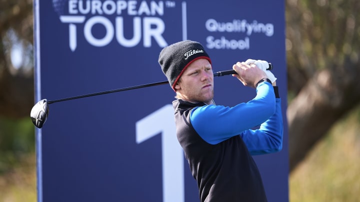 TARRAGONA, SPAIN – NOVEMBER 16: Gudmundur Kristjansson of Iceland tees off on the 1st tee during day two of the European Tour Qualifying School Final Stage at Lumine Lakes Golf Course on November 16 at Lumine Golf Club, 2019 in Tarragona, Spain. (Photo by Aitor Alcalde/Getty Images)