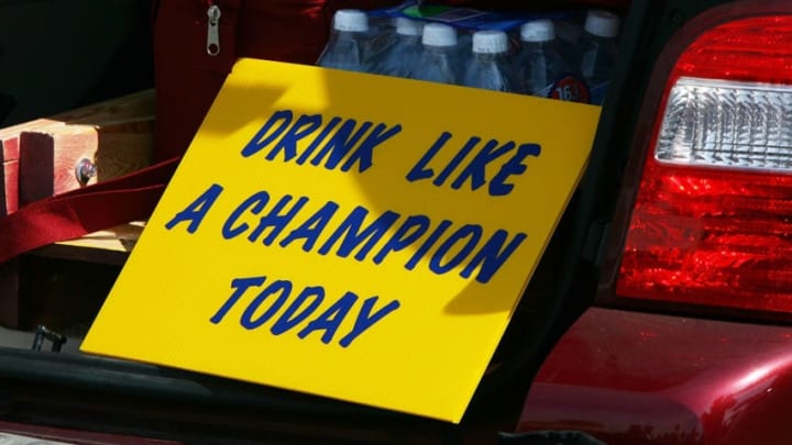 SOUTH BEND, IN - SETPEMBER 19: A sign in a tailgater's car before a game between the Notre Dame Fighting Irish and the Michigan State Spartans on September 19, 2009 at Notre Dame Stadium in South Bend, Indiana. (Photo by Jonathan Daniel/Getty Images)