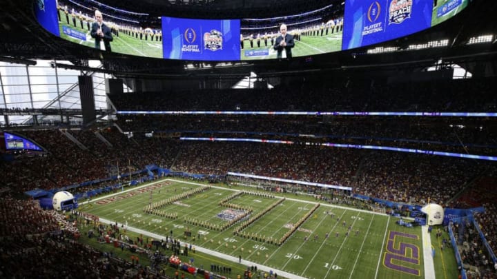 ATLANTA, GEORGIA - DECEMBER 28: A general view of the LSU Tigers band performing the game against the Oklahoma Sooners in the Chick-fil-A Peach Bowl at Mercedes-Benz Stadium on December 28, 2019 in Atlanta, Georgia. (Photo by Mike Zarrilli/Getty Images)