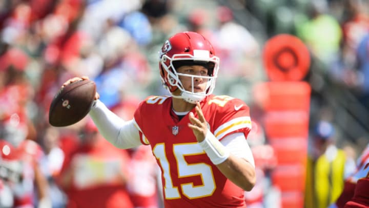 CARSON, CA - SEPTEMBER 09: Quarterback Patrick Mahomes #15 of the Kansas City Chiefs throws in the first quarter against the Los Angeles Chargers at StubHub Center on September 9, 2018 in Carson, California. (Photo by Harry How/Getty Images)