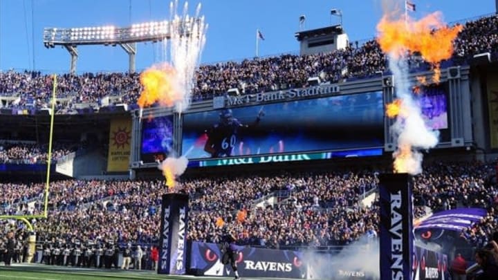 Nov 10, 2013; Baltimore, MD, USA; Baltimore Ravens offensive tackle Eugene Monroe (60) is introduced prior to the game against the Cincinnati Bengals at M&T Bank Stadium. Photo Credit